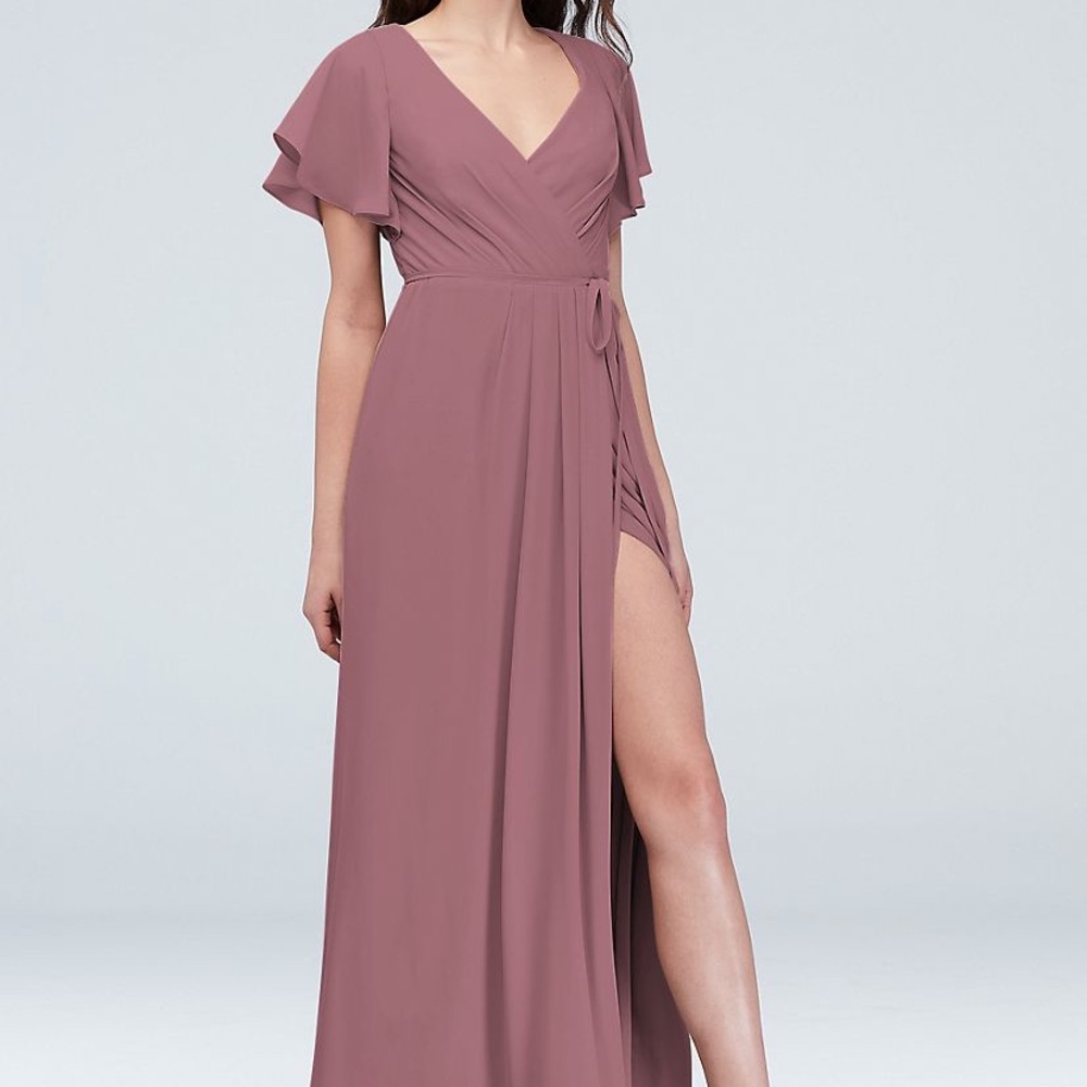 FLUTTER SLEEVE GEORGETTE WRAP BRIDESMAID DRESS